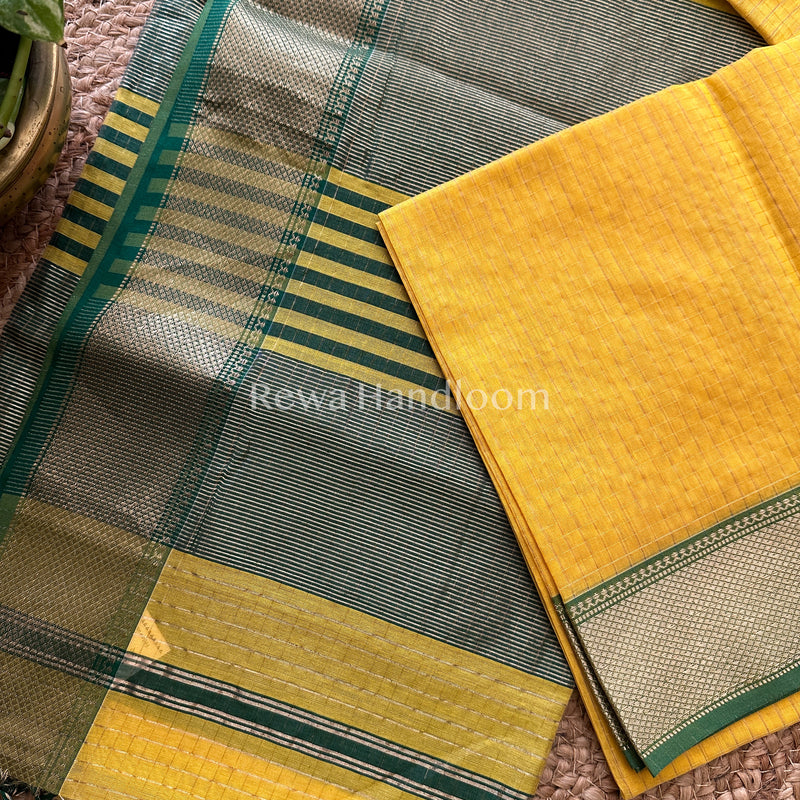 Maheshwari Yellow Zari Checkered Sarees-ZCHX020