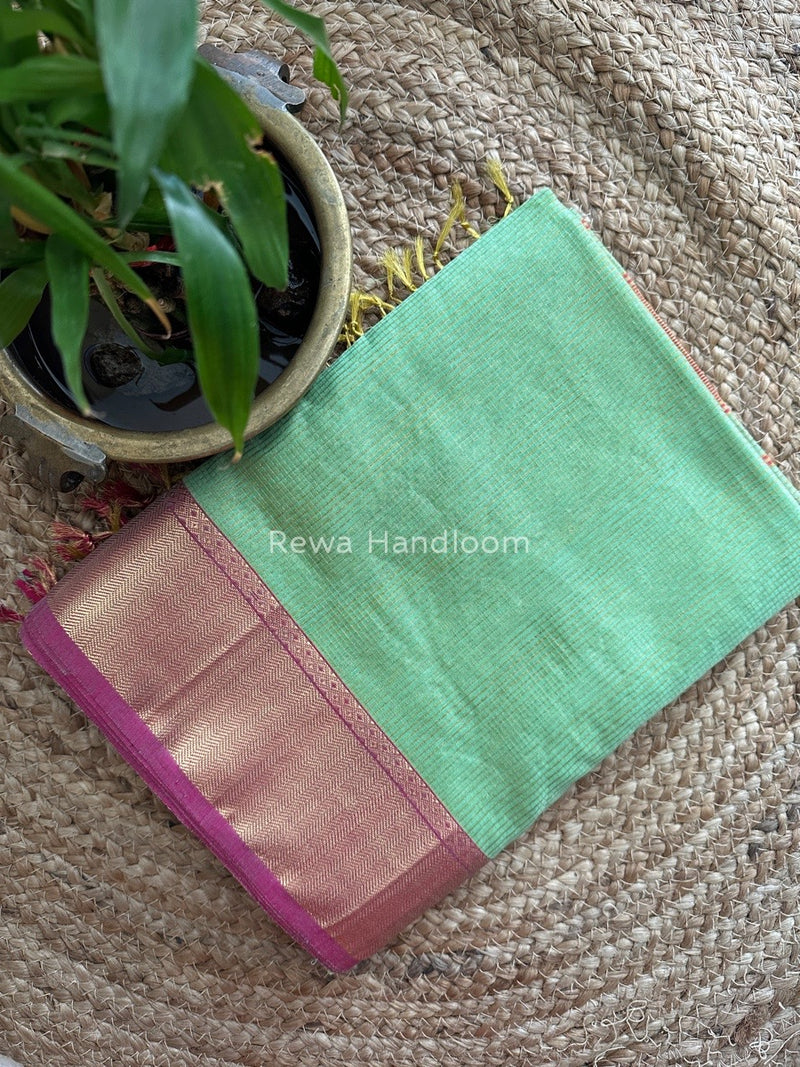 Exclusive Maheshwari Pista Green Tissue Silk Saree ZTS087