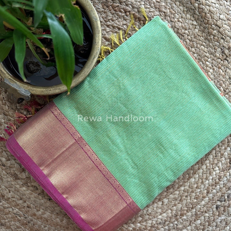Exclusive Maheshwari Pista Green Tissue Silk Saree ZTS087