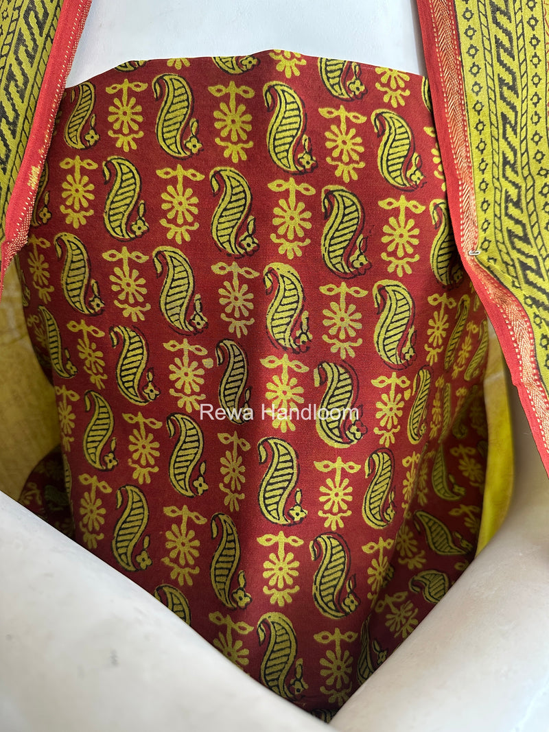 Maheshwari Perrot Green Bagh Print Top-Dupatta Set BTD038
