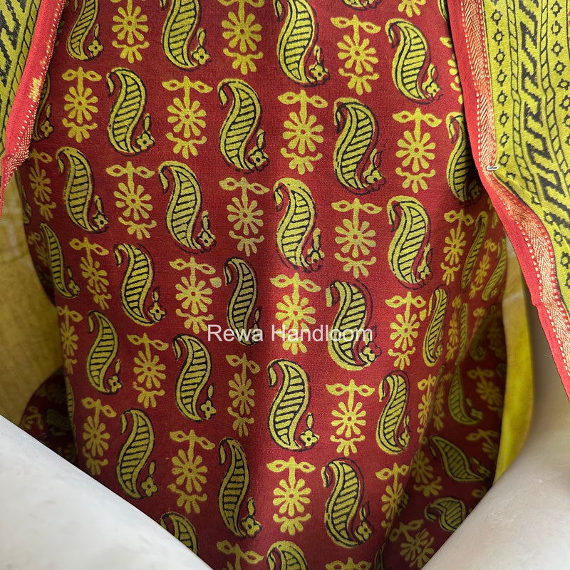 Maheshwari Perrot Green Bagh Print Top-Dupatta Set BTD038