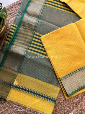 Maheshwari Yellow Zari Checkered Sarees-ZCHX020