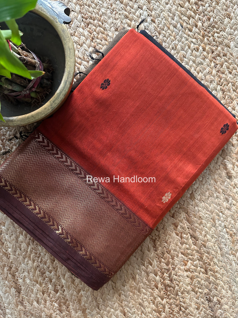 Maheshwari Rust Orange Lotus Butta Saree LBS0122