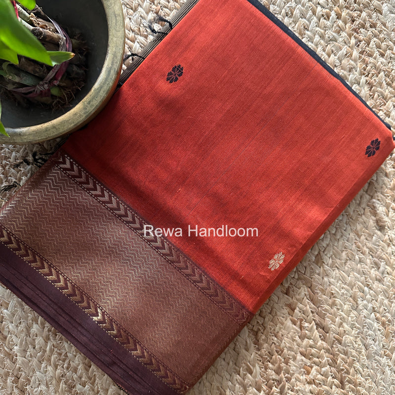 Maheshwari Rust Orange Lotus Butta Saree LBS0122