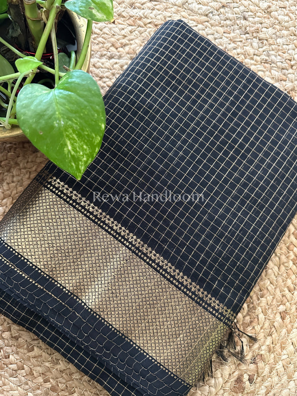 Maheshwari Black Zari Checks Saree ZCHX017
