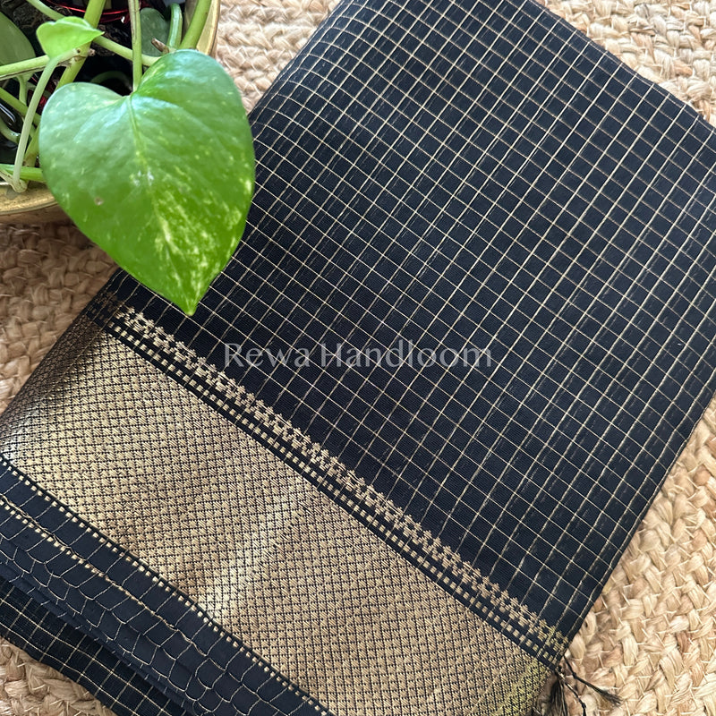 Maheshwari Black Zari Checks Saree ZCHX017