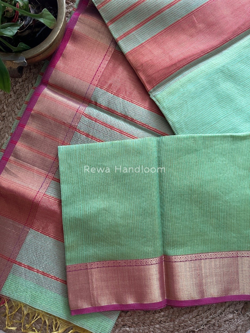 Exclusive Maheshwari Pista Green Tissue Silk Saree ZTS087