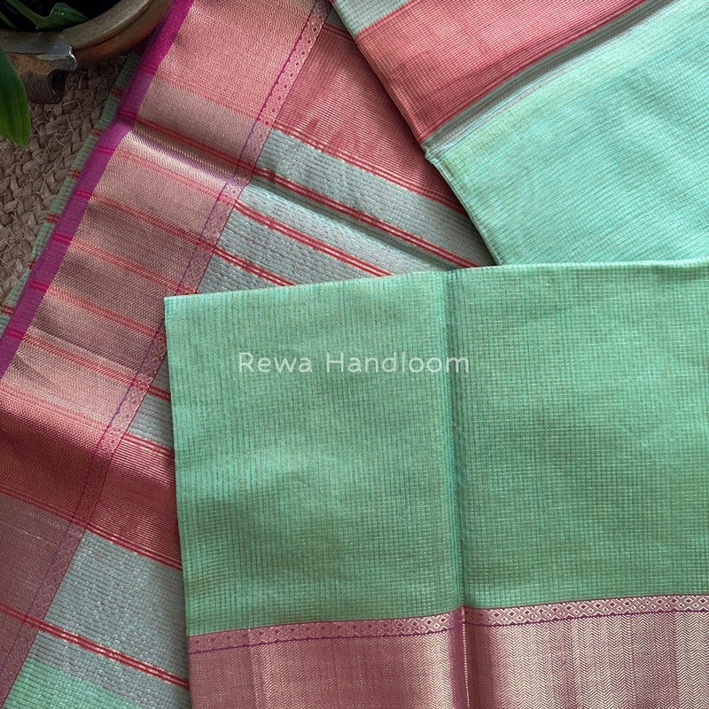 Exclusive Maheshwari Pista Green Tissue Silk Saree ZTS087