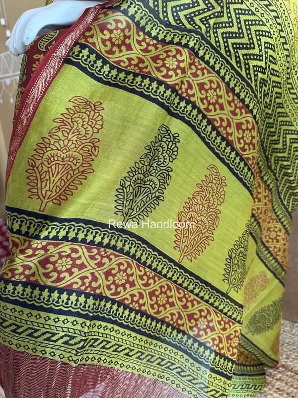 Maheshwari Perrot Green Bagh Print Top-Dupatta Set BTD038