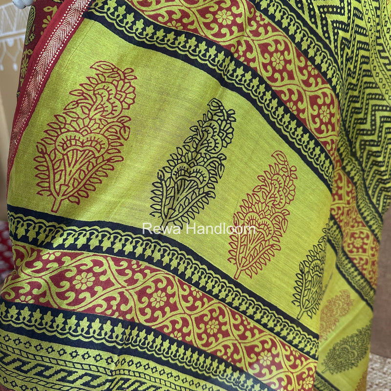 Maheshwari Perrot Green Bagh Print Top-Dupatta Set BTD038