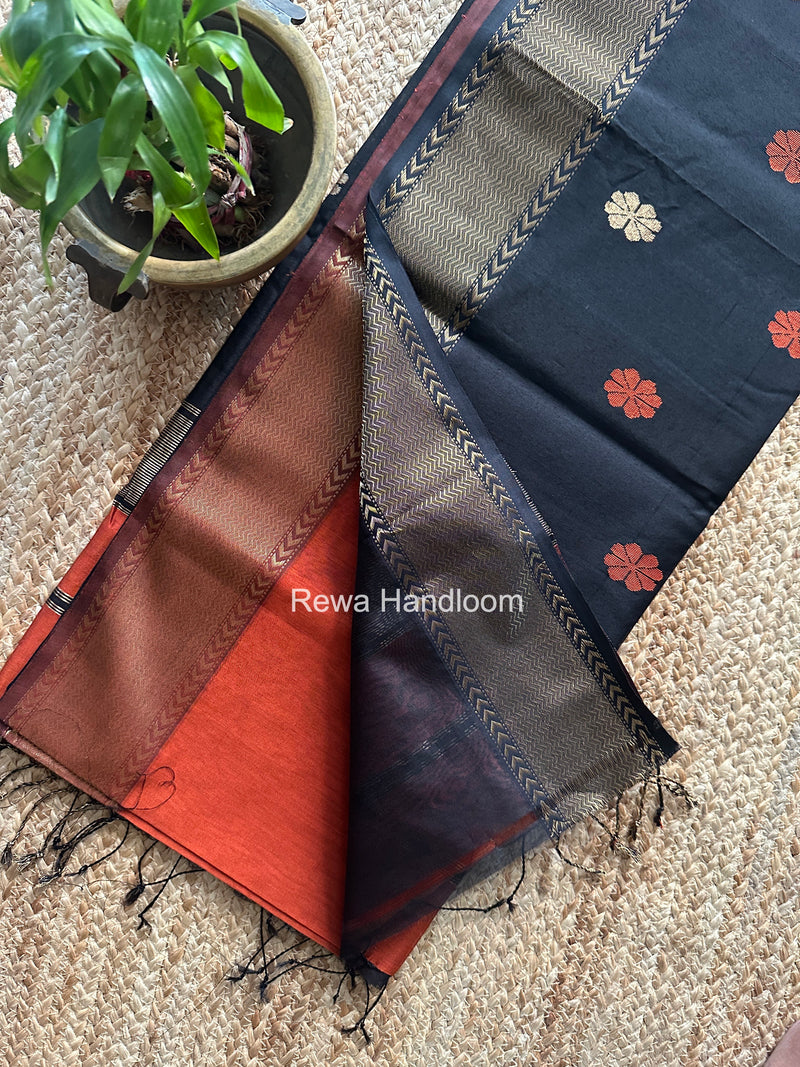 Maheshwari Rust Orange Lotus Butta Saree LBS0122