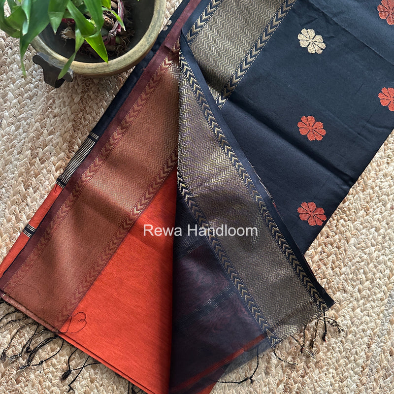 Maheshwari Rust Orange Lotus Butta Saree LBS0122