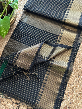 Maheshwari Black Zari Checkered Sarees-ZCHX017