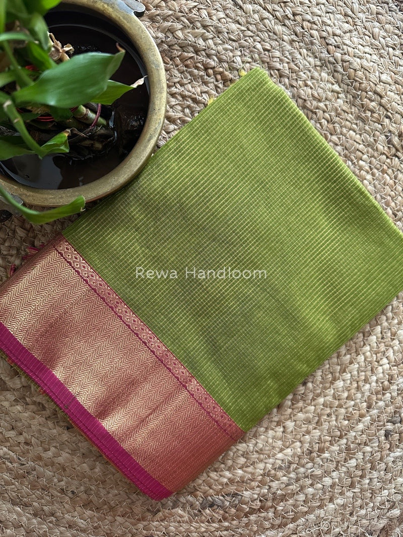 Exclusive Maheshwari Parrot Green Tissue Silk Saree ZTS090