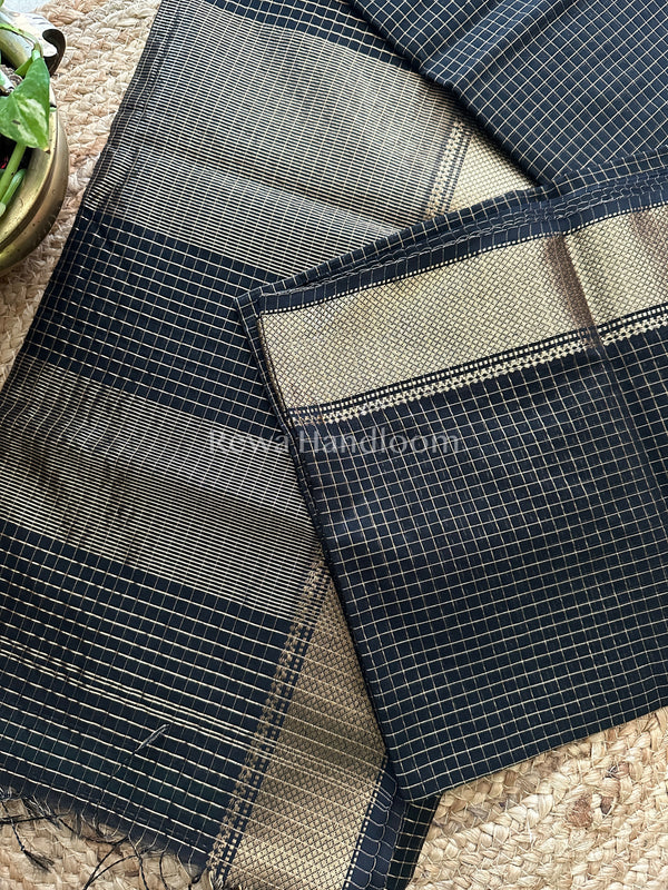Maheshwari Black Zari Checks Saree ZCHX017