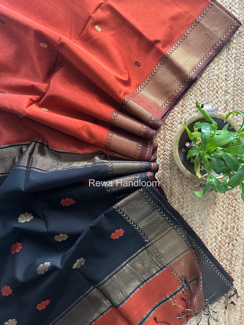 Maheshwari Rust Orange Lotus Butta Saree LBS0122