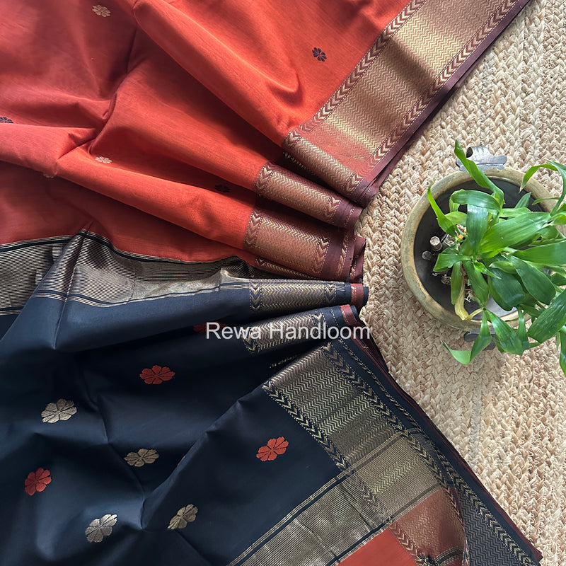 Maheshwari Rust Orange Lotus Butta Saree LBS0122