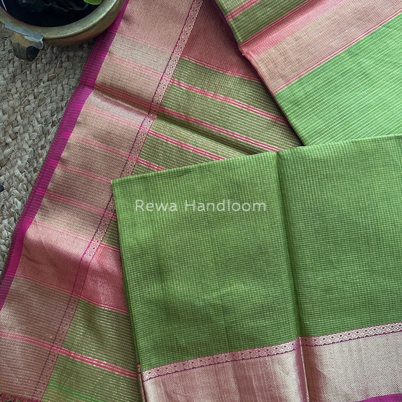Exclusive Maheshwari Parrot Green Tissue Silk Saree ZTS090