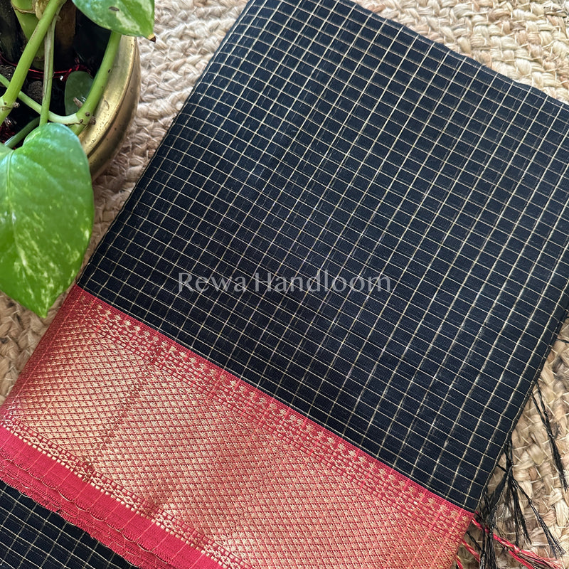 Maheshwari Black Zari Checks Saree ZCHX026