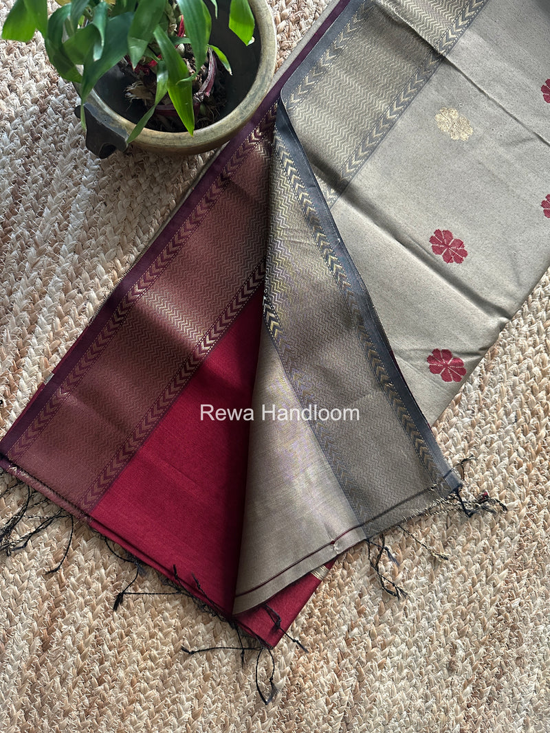 Maheshwari Maroon Lotus Butta Saree LBS0123