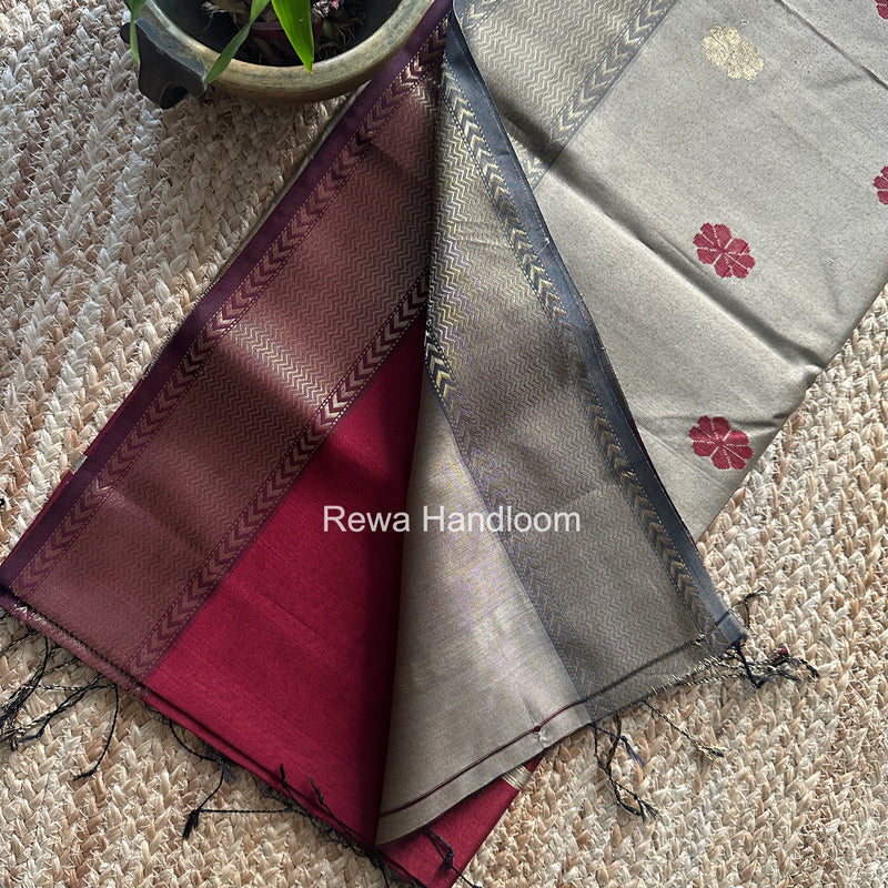 Maheshwari Maroon Lotus Butta Saree LBS0123