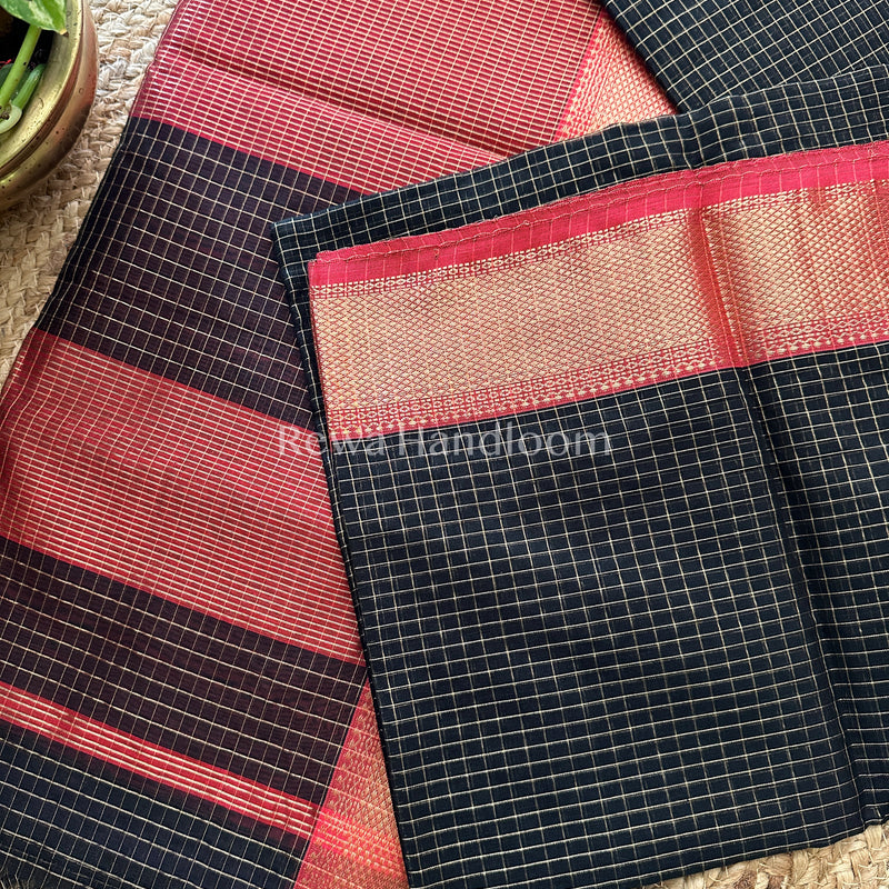 Maheshwari Black Zari Checks Saree ZCHX026