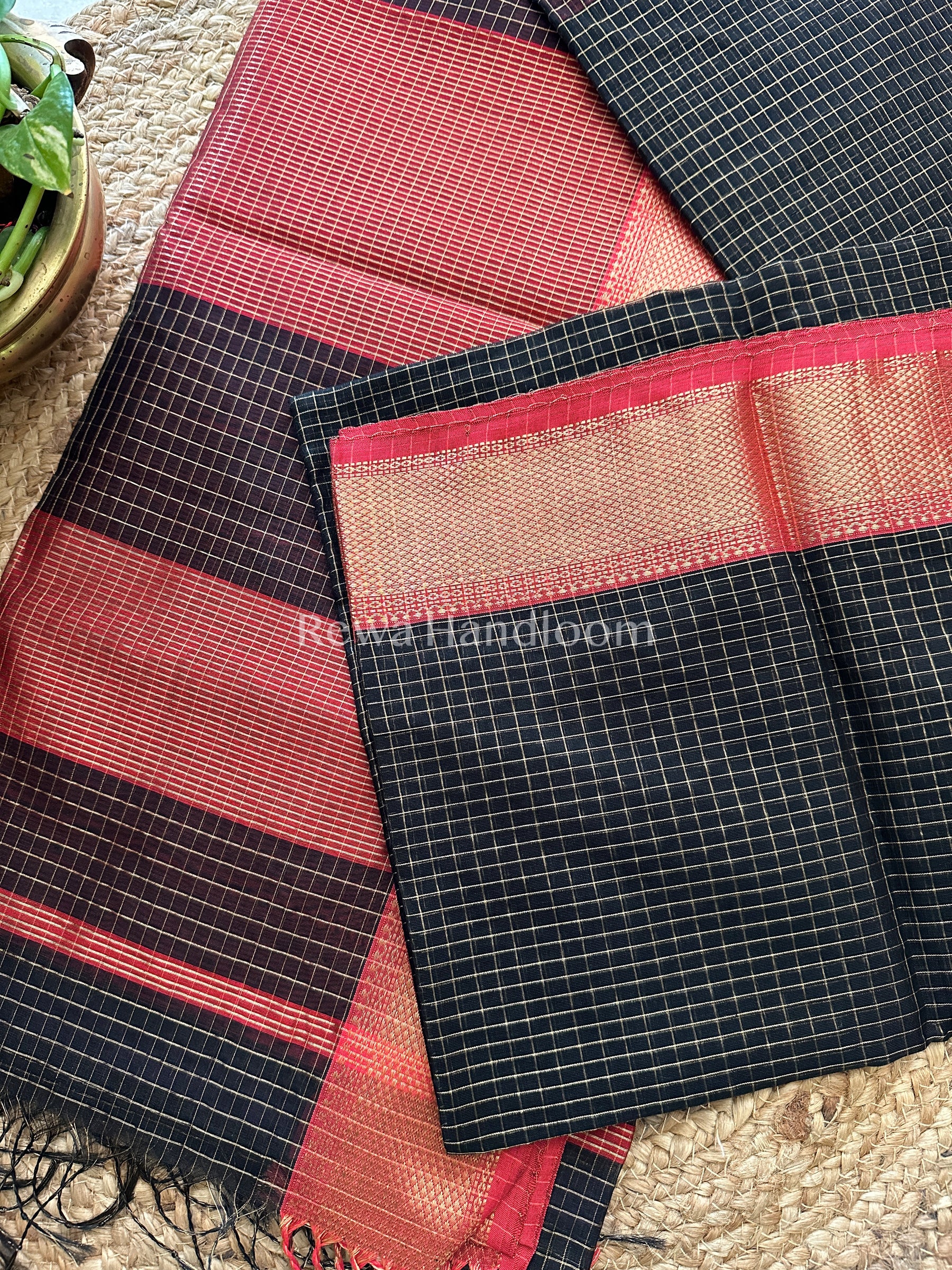 Maheshwari Black Zari Checkered Sarees-ZCHX026