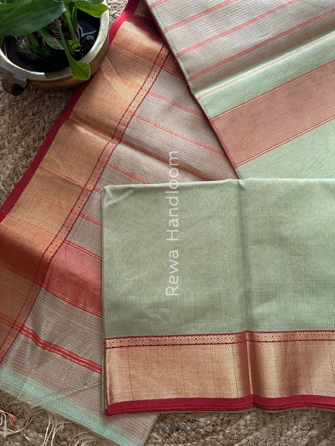 Exclusive Maheshwari Pista Green Tissue Silk Saree ZTS092