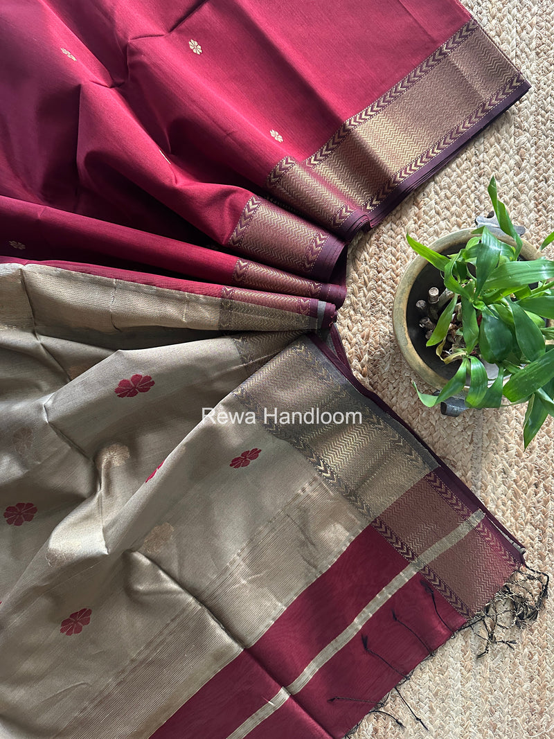 Maheshwari Maroon Lotus Butta Saree LBS0123
