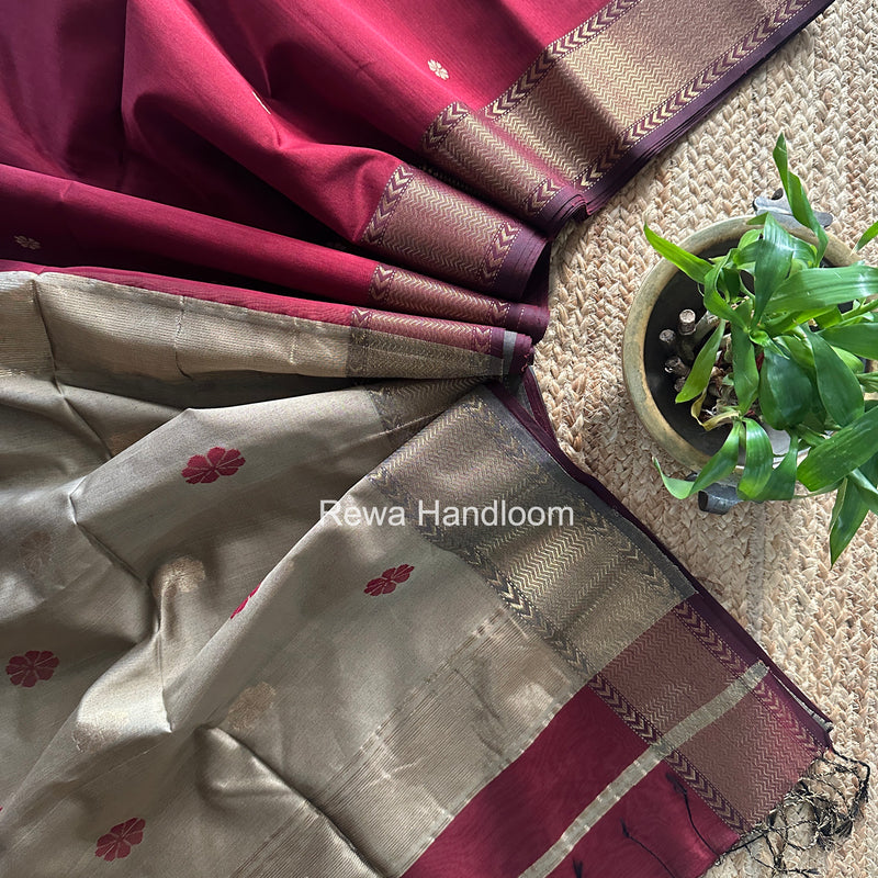 Maheshwari Maroon Lotus Butta Saree LBS0123