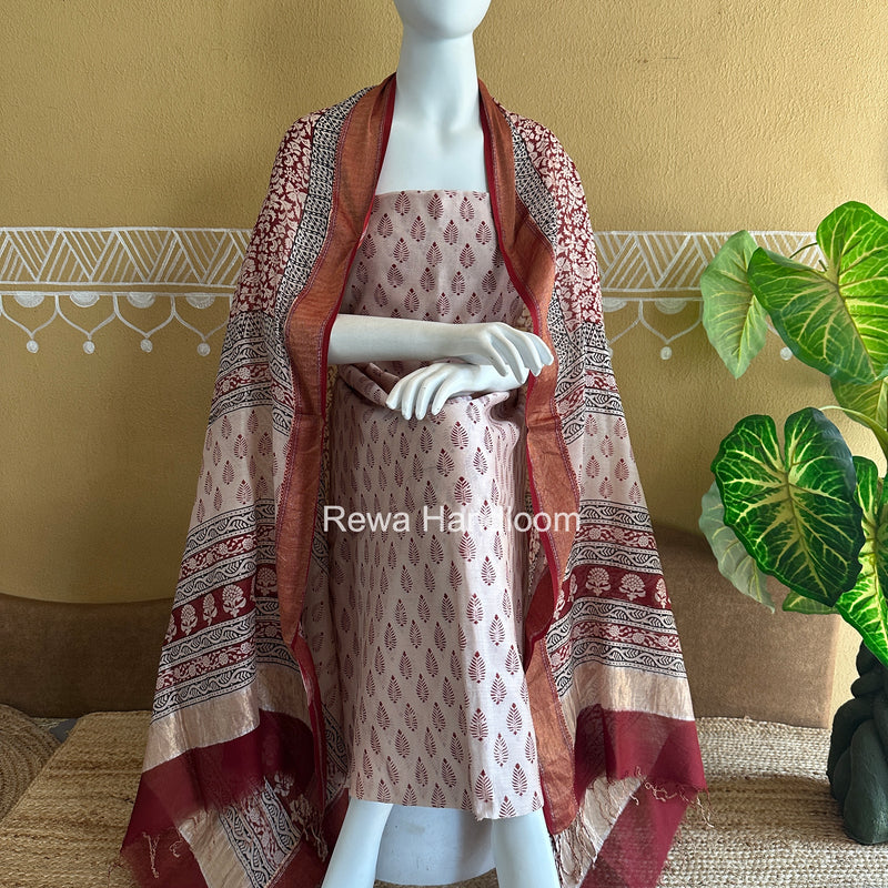 Maheshwari Bagh Print Top-Dupatta Set