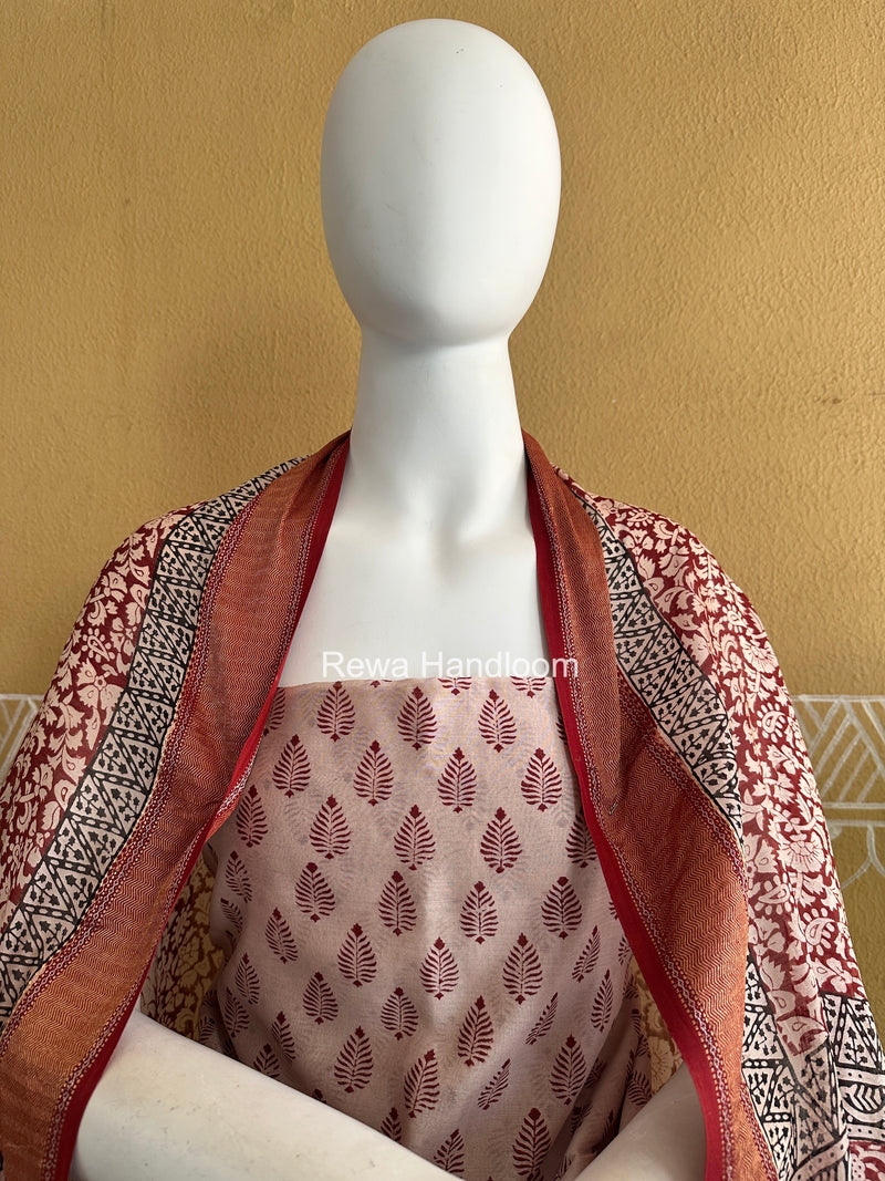 Maheshwari Off White Bagh Print Top-Dupatta Set BTD04