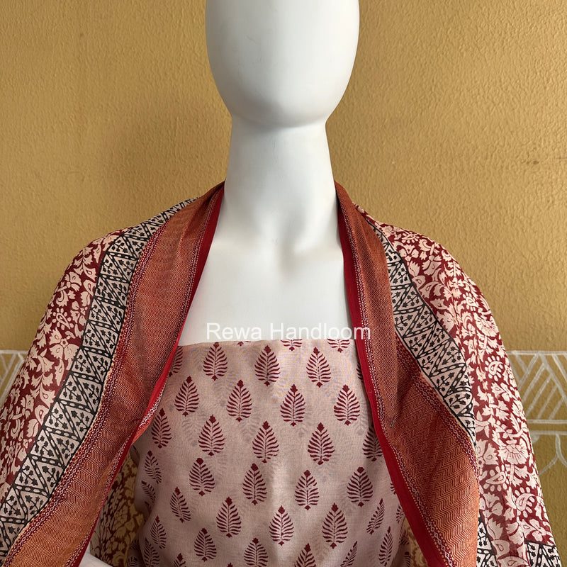 Maheshwari Off White Bagh Print Top-Dupatta Set BTD04