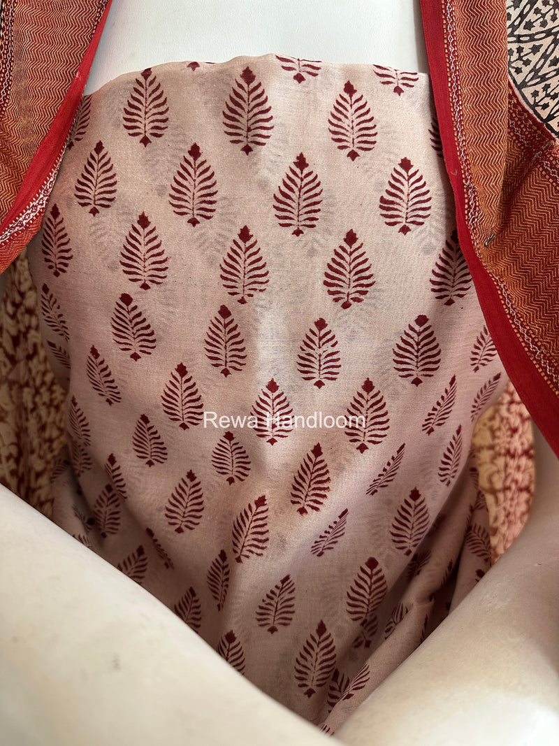 Maheshwari Off White Bagh Print Top-Dupatta Set BTD04