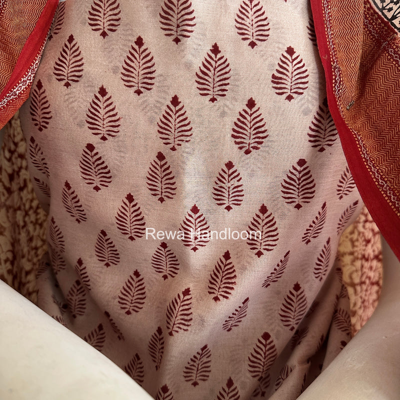 Maheshwari Off White Bagh Print Top-Dupatta Set BTD04