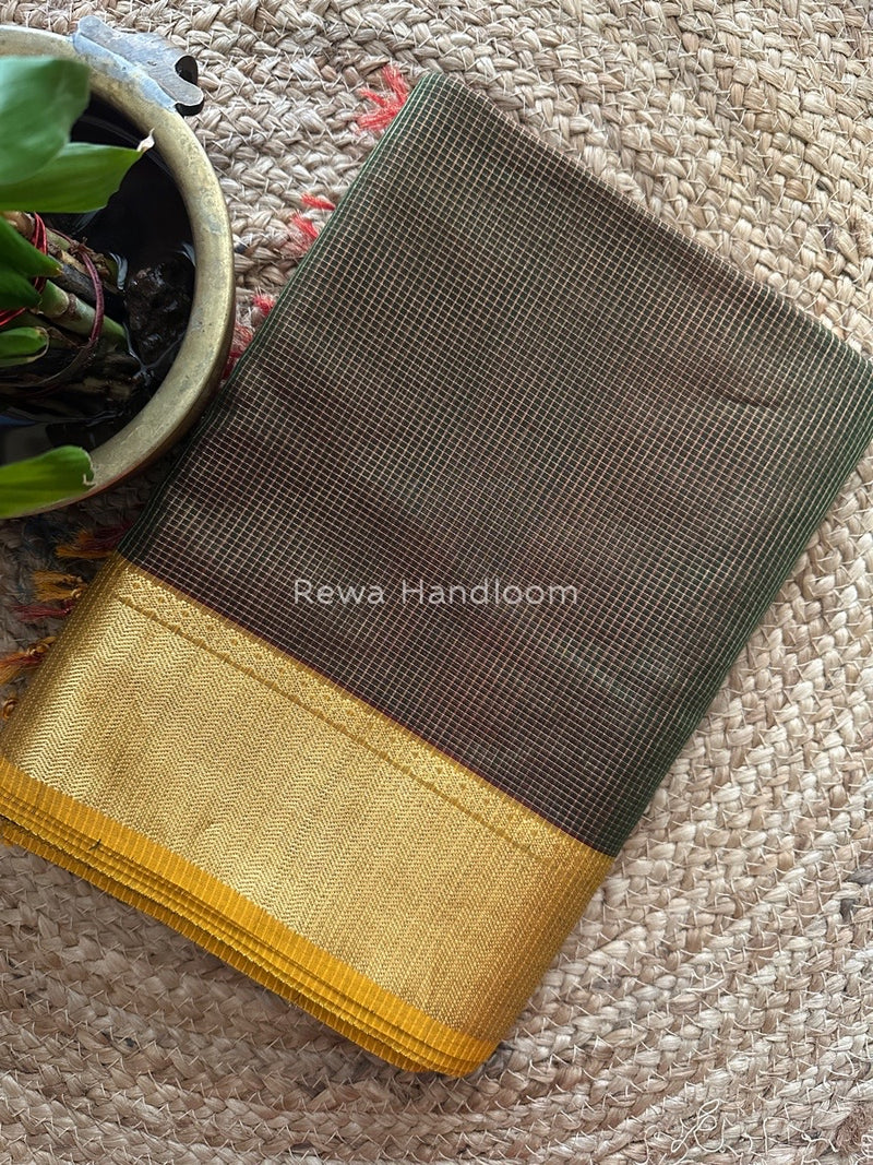 Exclusive Maheshwari Mehendi Green Tissue Silk Saree ZTS086