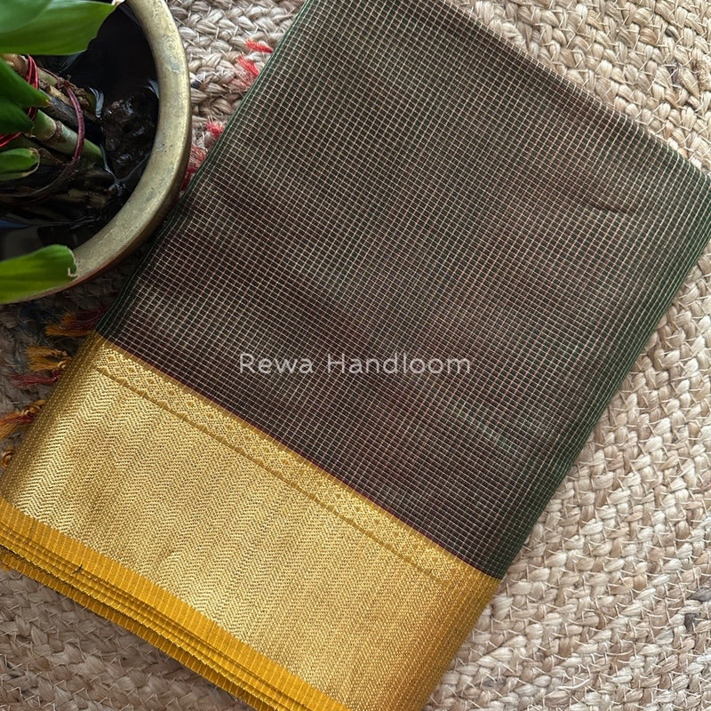 Exclusive Maheshwari Mehendi Green Tissue Silk Saree ZTS086