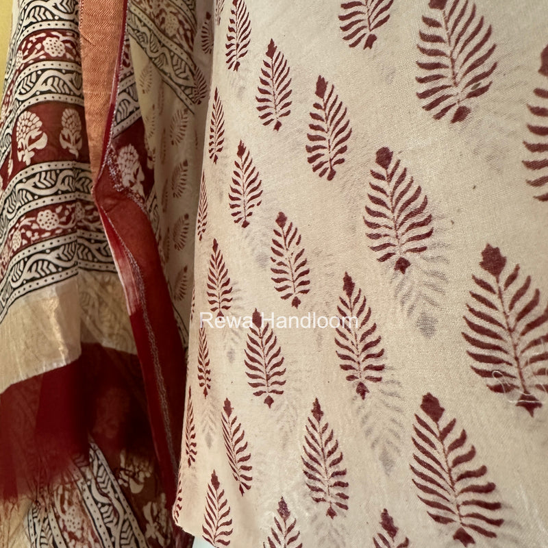 Maheshwari Off White Bagh Print Top-Dupatta Set BTD04