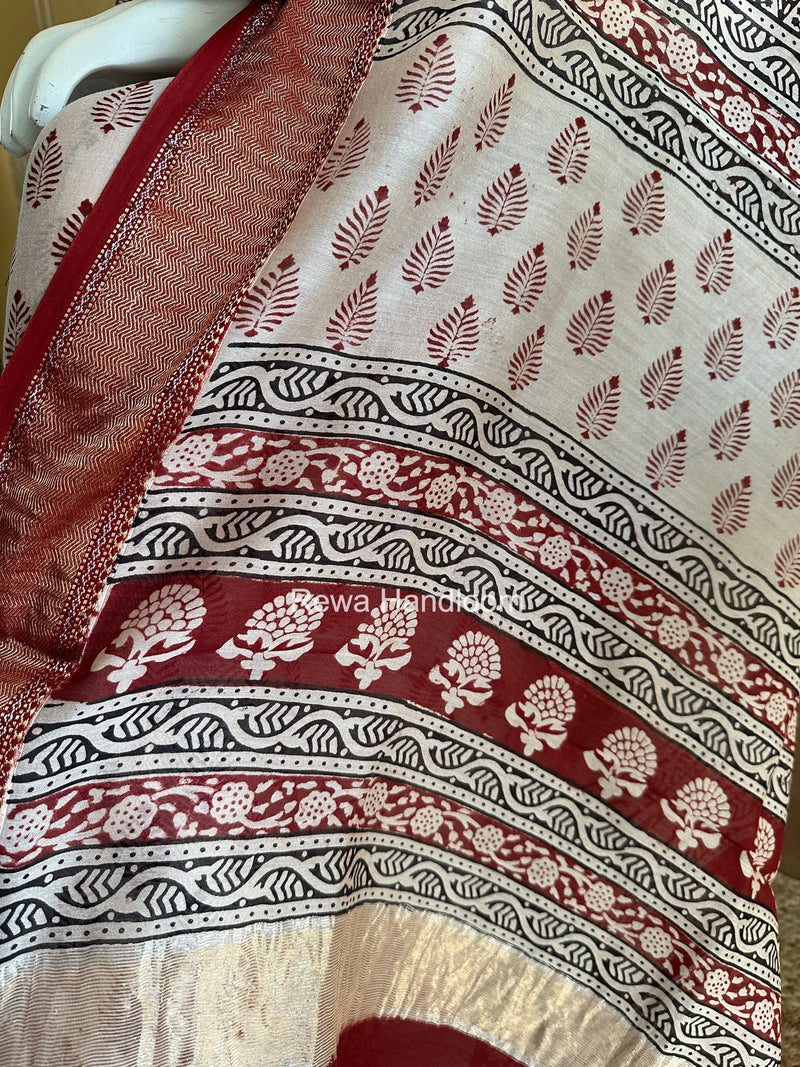 Maheshwari Off White Bagh Print Top-Dupatta Set BTD04