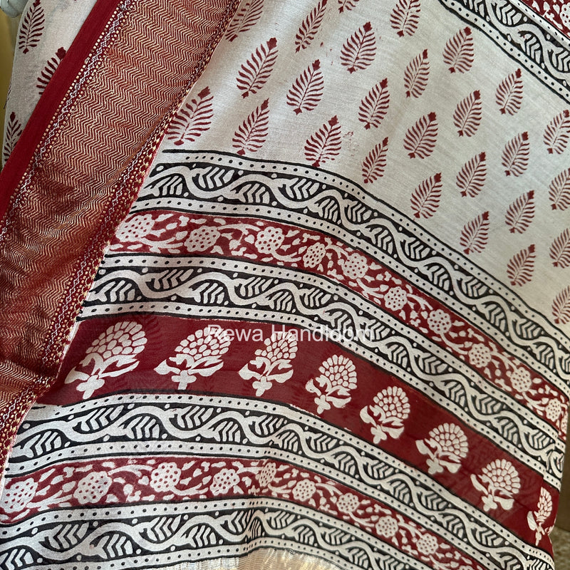 Maheshwari Off White Bagh Print Top-Dupatta Set BTD04
