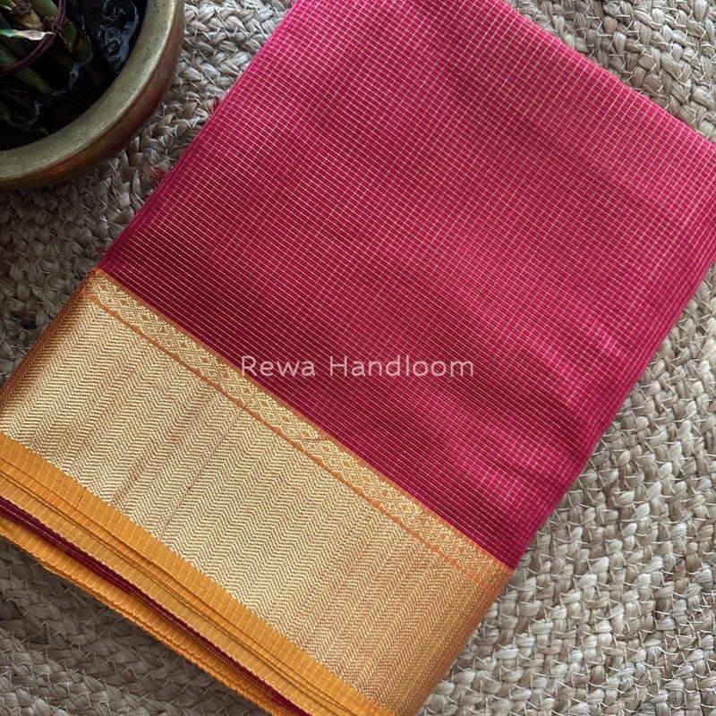 Exclusive Maheshwari Pink Tissue Silk Saree ZTS081