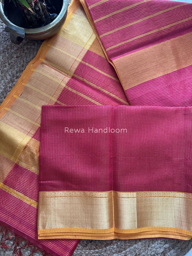 Exclusive Maheshwari Pink Tissue Silk Saree ZTS081