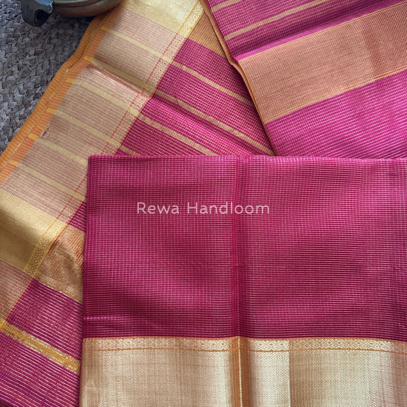 Exclusive Maheshwari Pink Tissue Silk Saree ZTS081