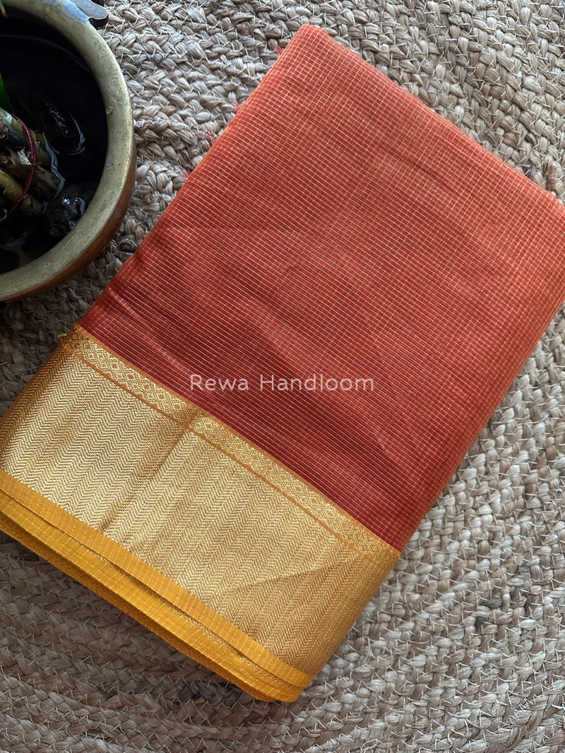 Exclusive Maheshwari Rust Orange Tissue Silk Saree ZTS089