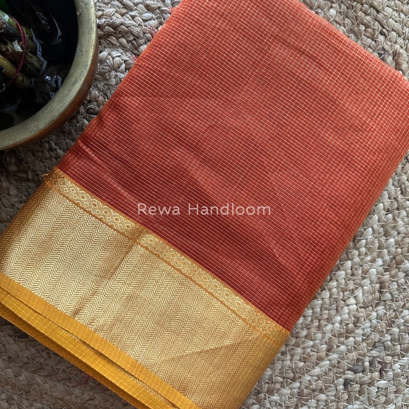 Exclusive Maheshwari Rust Orange Tissue Silk Saree ZTS089