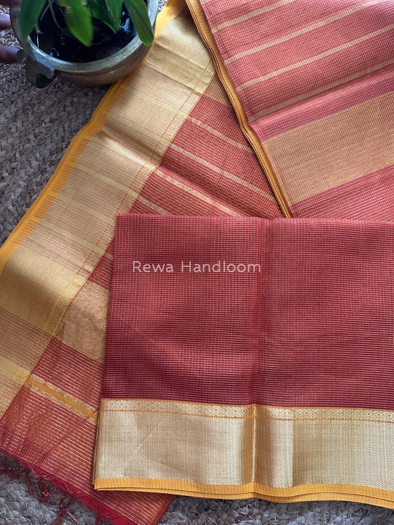 Exclusive Maheshwari Rust Orange Tissue Silk Saree ZTS089