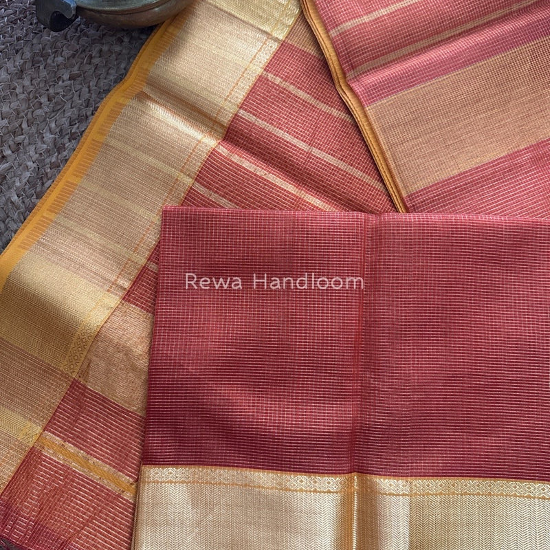 Exclusive Maheshwari Rust Orange Tissue Silk Saree ZTS089