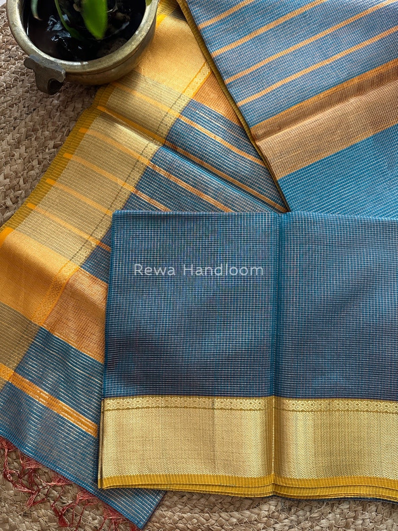 Exclusive Maheshwari Firozi Tissue Silk Saree ZTS095