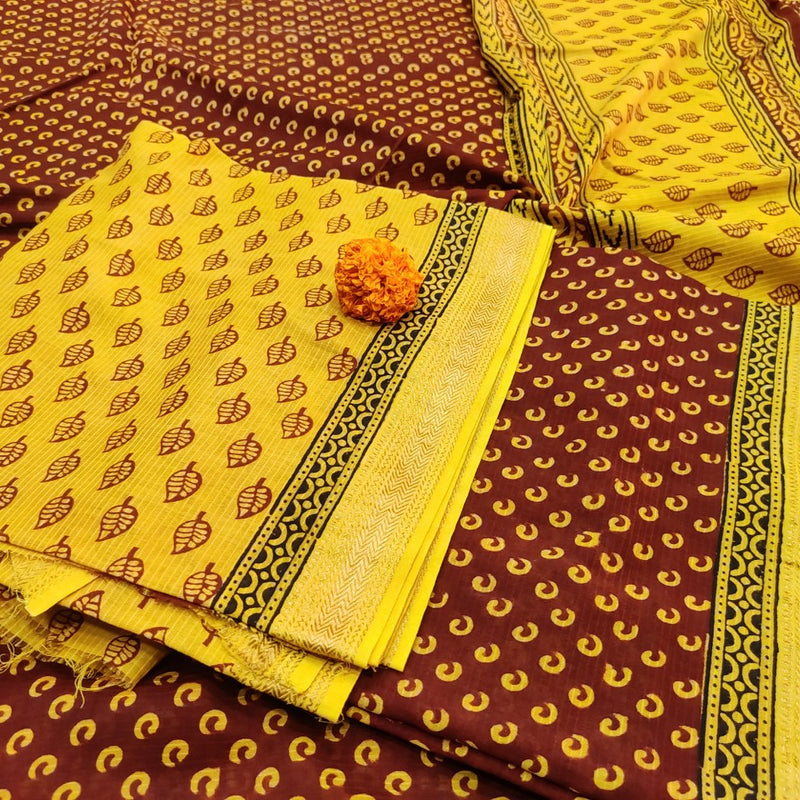 Maheshwari Yellow- Red Bagh Print Suit