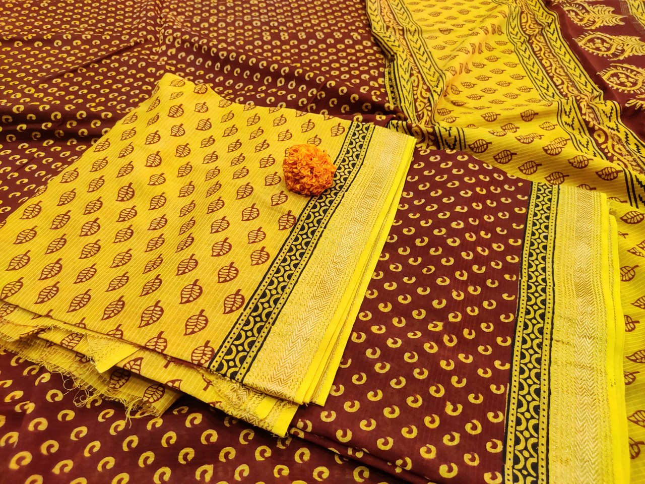 Maheshwari Yellow- Red Bagh Print Suit